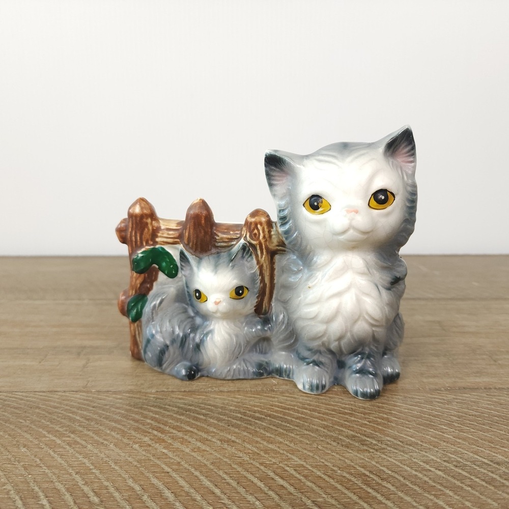 Vintage Ceramic Kitten Cat Planter Mid Century Cottagecore Decor